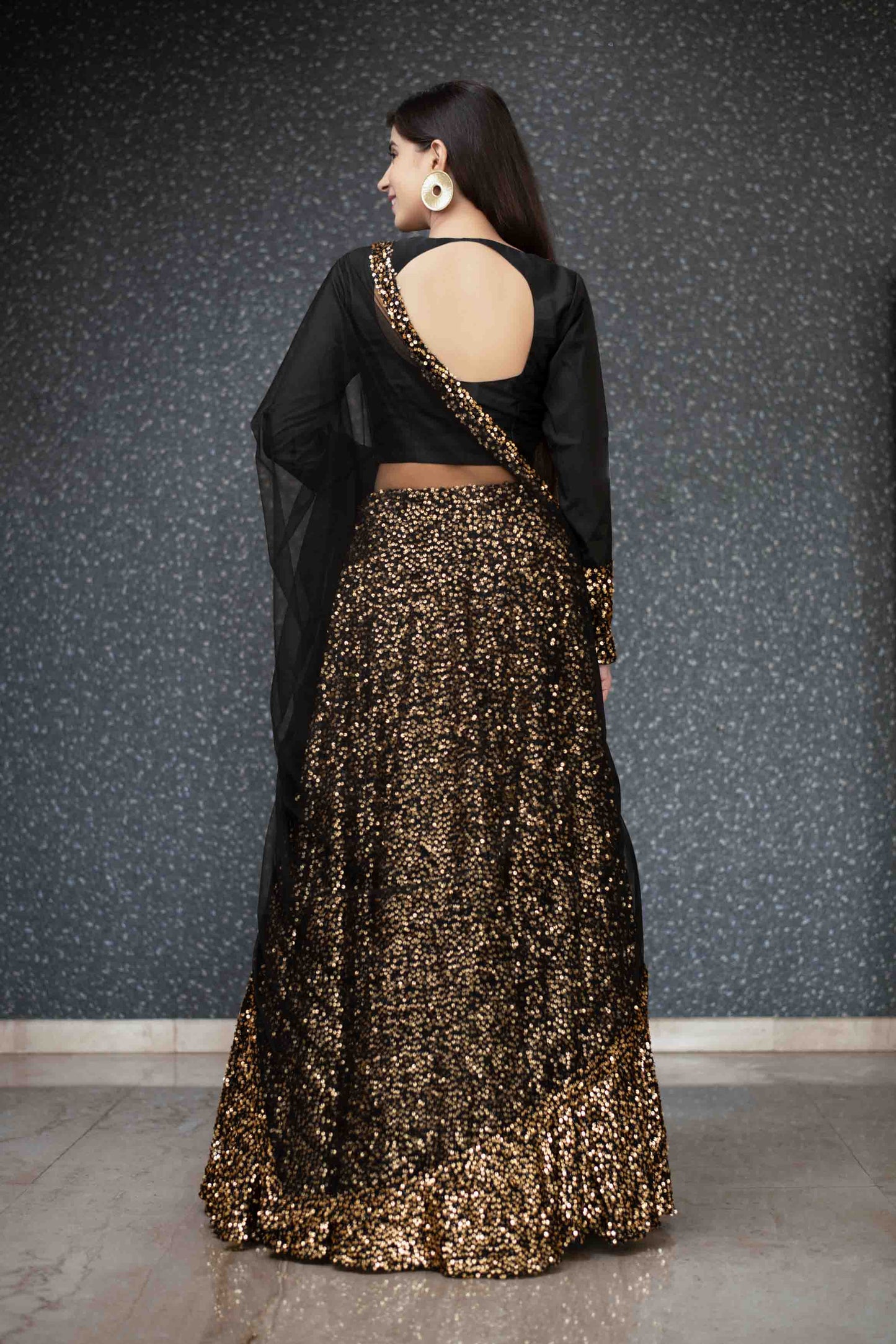 Women's Black And Gold Lehenga Set - Label Shaurya Sanadhya