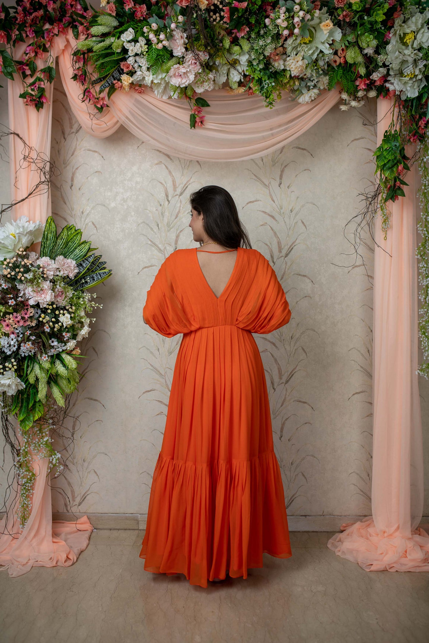 Women's Orange Pleated Gown - Label Shaurya Sanadhya