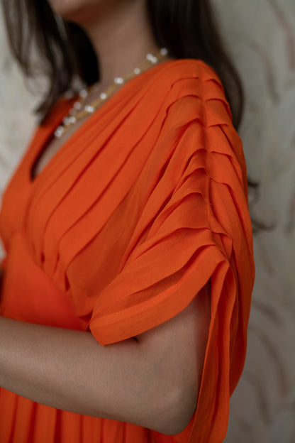 Women's Orange Pleated Gown - Label Shaurya Sanadhya