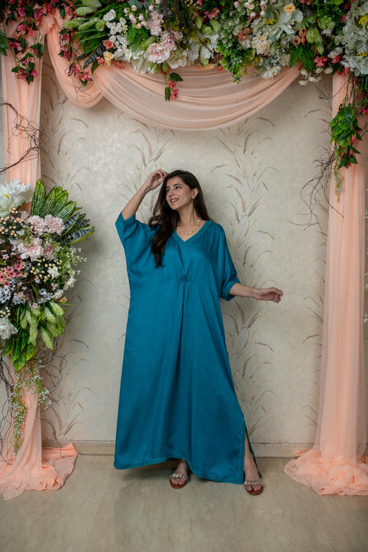 Women's Blue Satin Kaftan - Label Shaurya Sanadhya