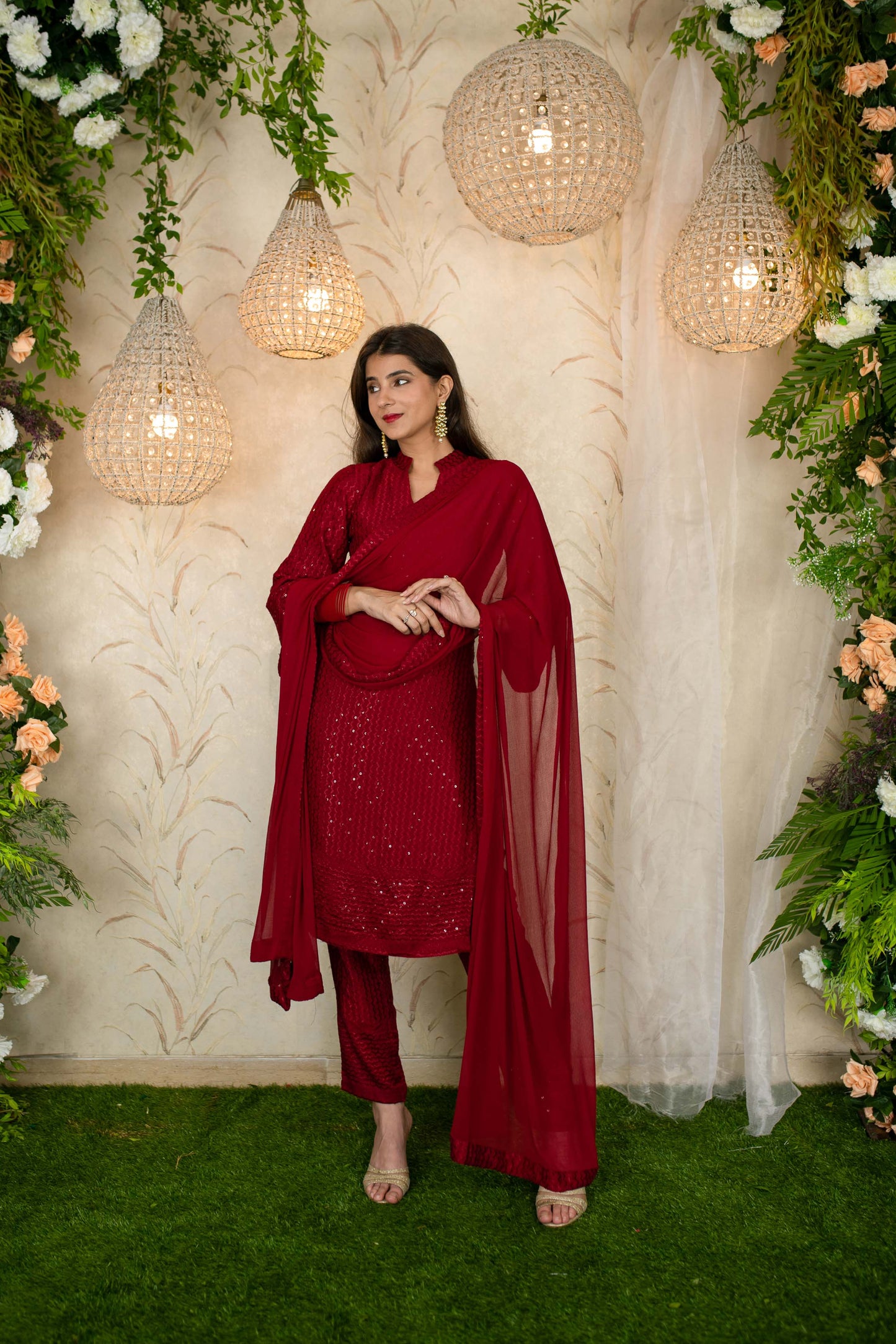 Women's Dark Red Thread Work Kurta - Label Shaurya Sanadhya