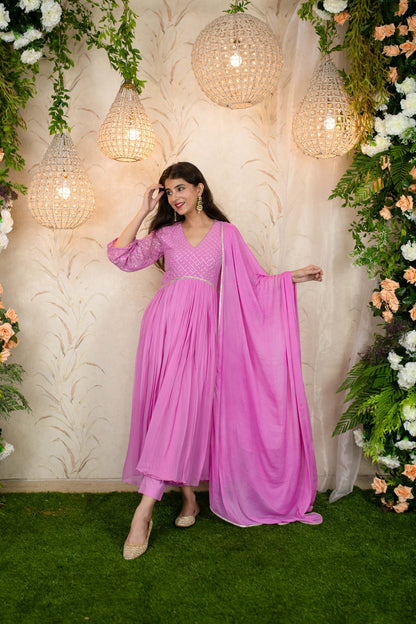 Women's Lavender Pink Flared Anarkali - Label Shaurya Sanadhya