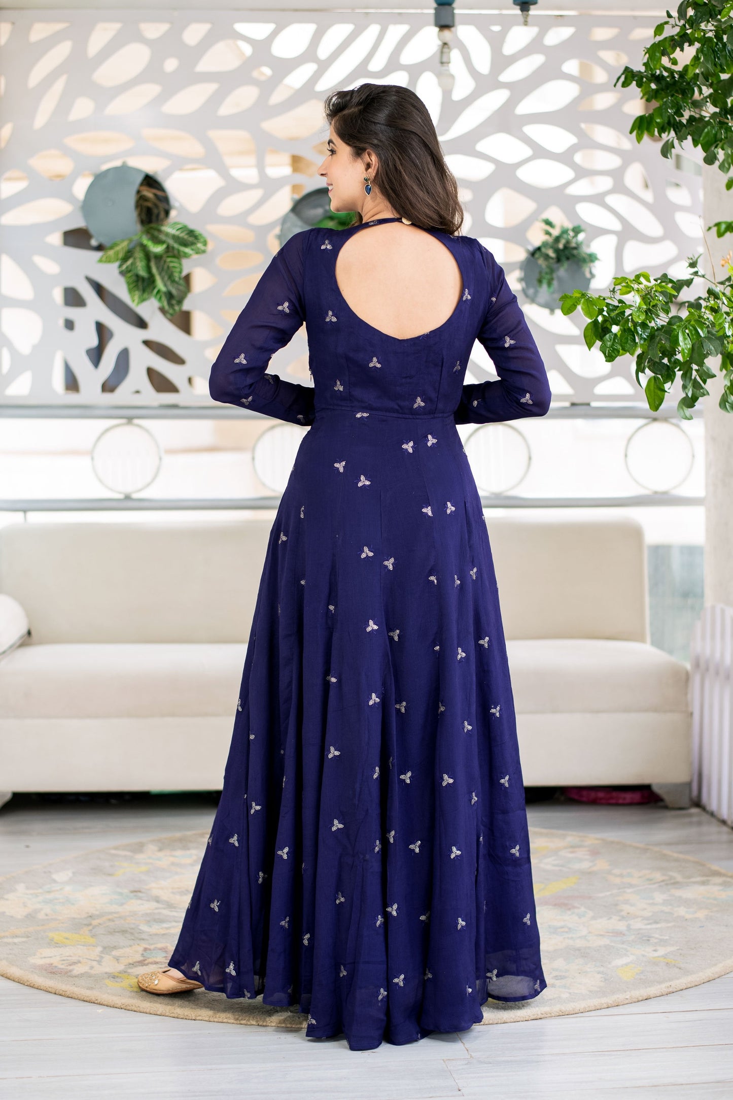 Women's Deep Blue and Beige Gown by Label Shaurya Sanadhya