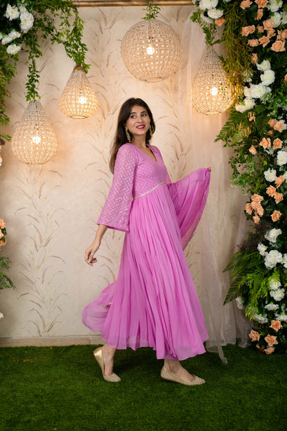 Women's Lavender Pink Flared Anarkali - Label Shaurya Sanadhya