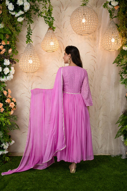 Women's Lavender Pink Flared Anarkali - Label Shaurya Sanadhya