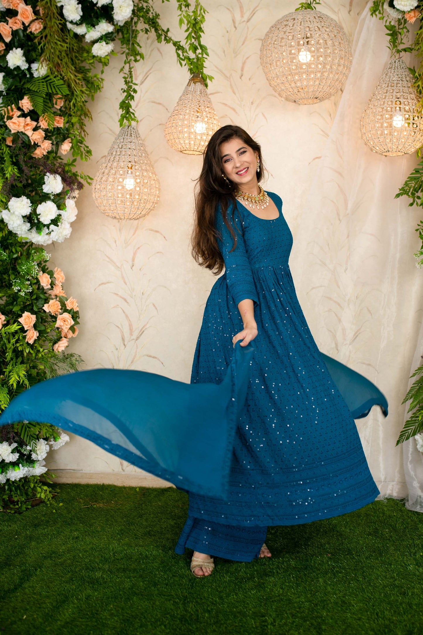 Women's Teal Blue Anarkali With Palazzo - Label Shaurya Sanadhya