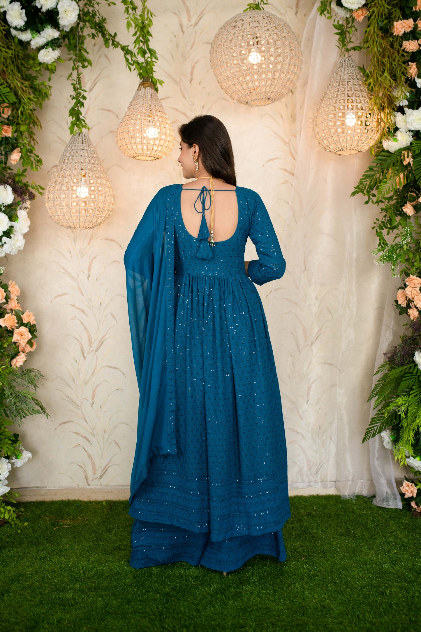 Women's Teal Blue Anarkali With Palazzo - Label Shaurya Sanadhya