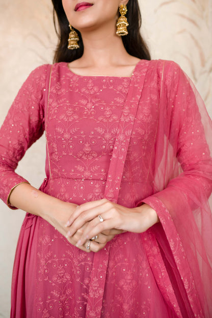 Women's Blush Pink Gathered Long Kurta - Label Shaurya Sanadhya