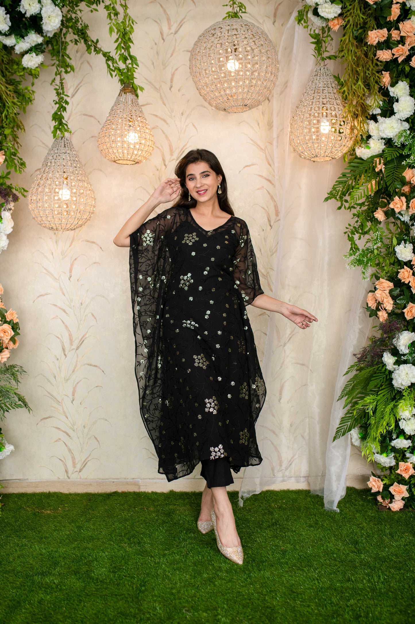 Women's Black Kaftan With Pants - Label Shaurya Sanadhya