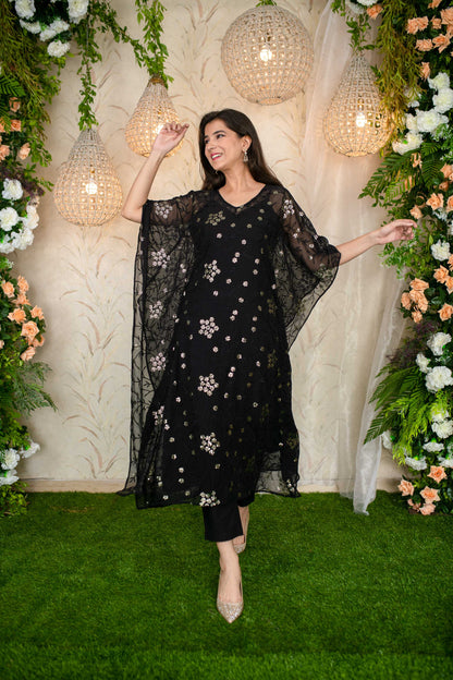 Women's Black Kaftan With Pants - Label Shaurya Sanadhya