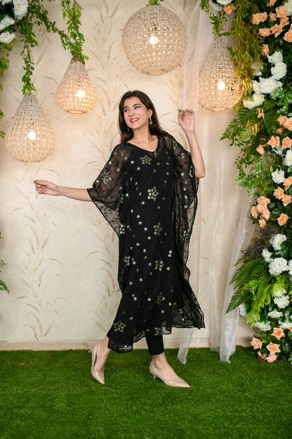 Women's Black Kaftan With Pants - Label Shaurya Sanadhya