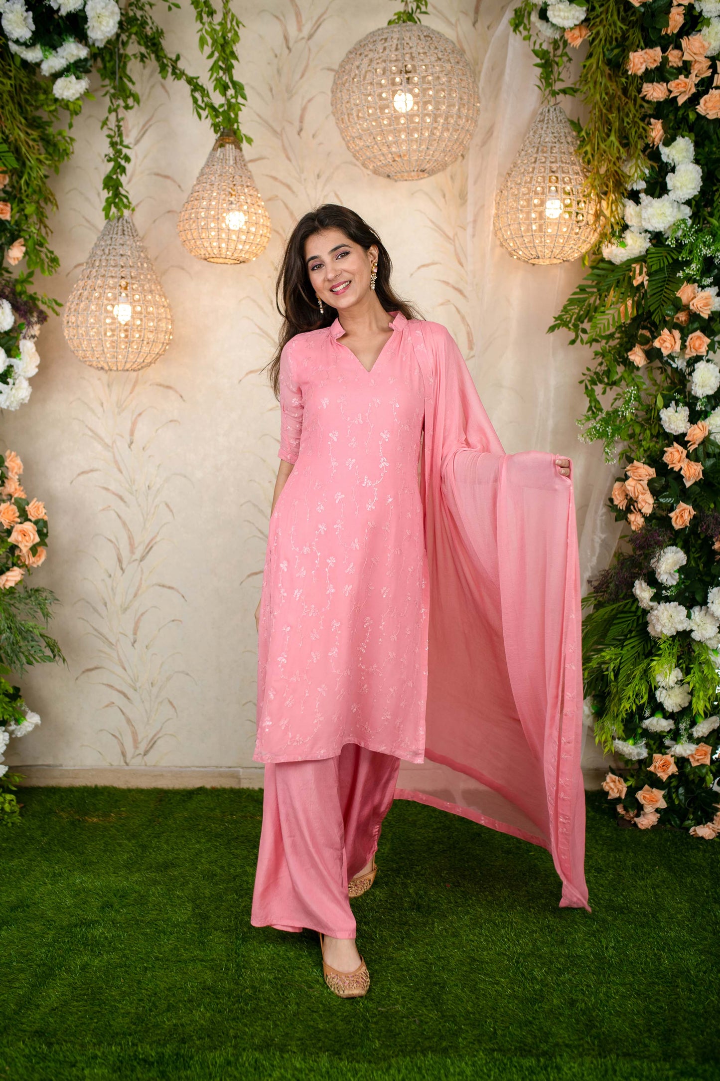 Women's Peach Water Sequin Kurta - Label Shaurya Sanadhya