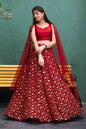 Women's Deep Red Sequin And Zari Work Lehenga Set (3pcs set) - Label Shaurya Sanadhya