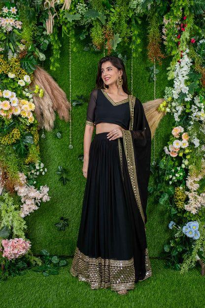 Women's Black And Golden Daman Lehenga - Label Shaurya Sanadhya