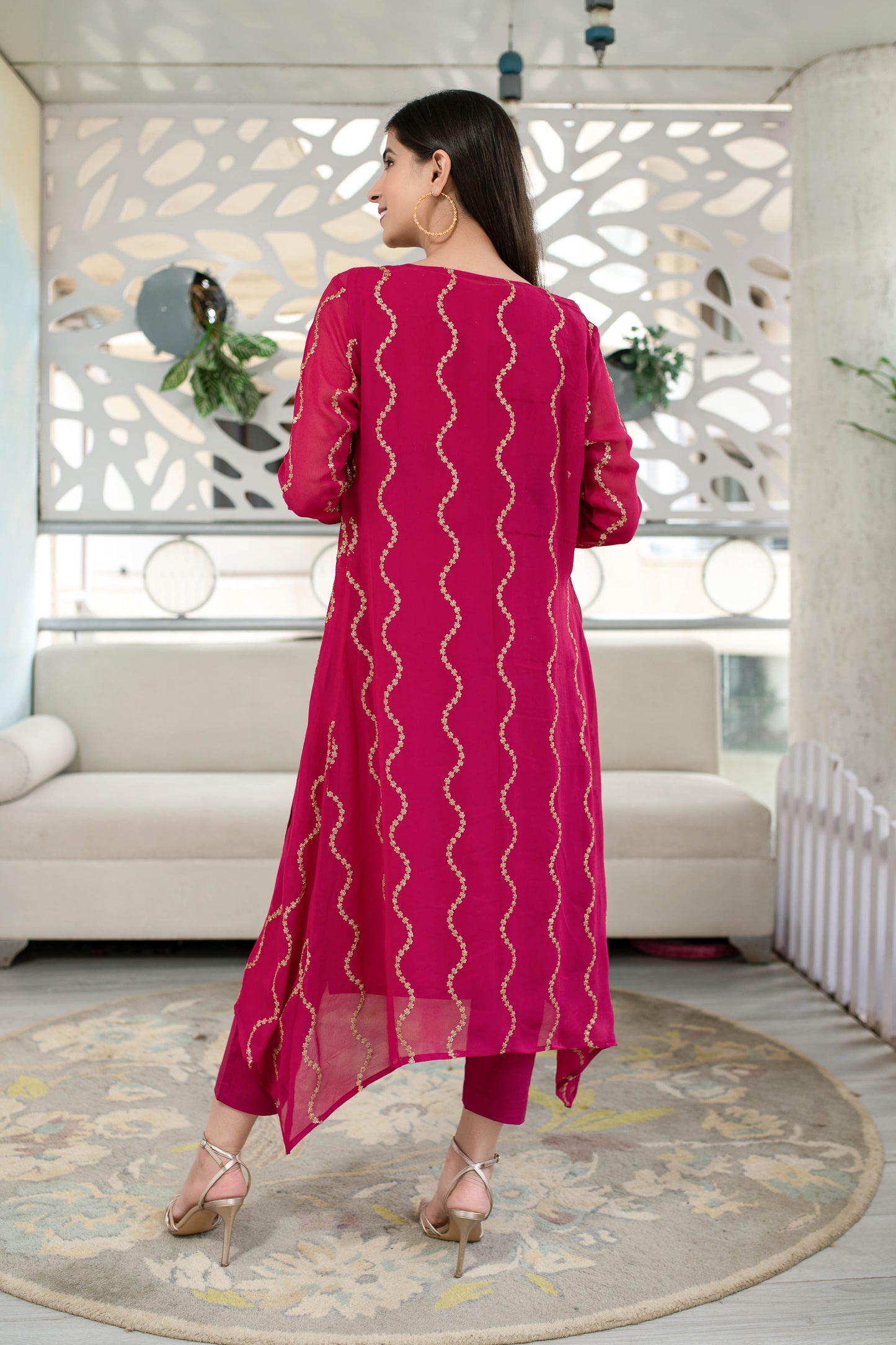 Women's Pink Kurta Pant With Overcoat (3pcs set) - Label Shaurya Sanadhya