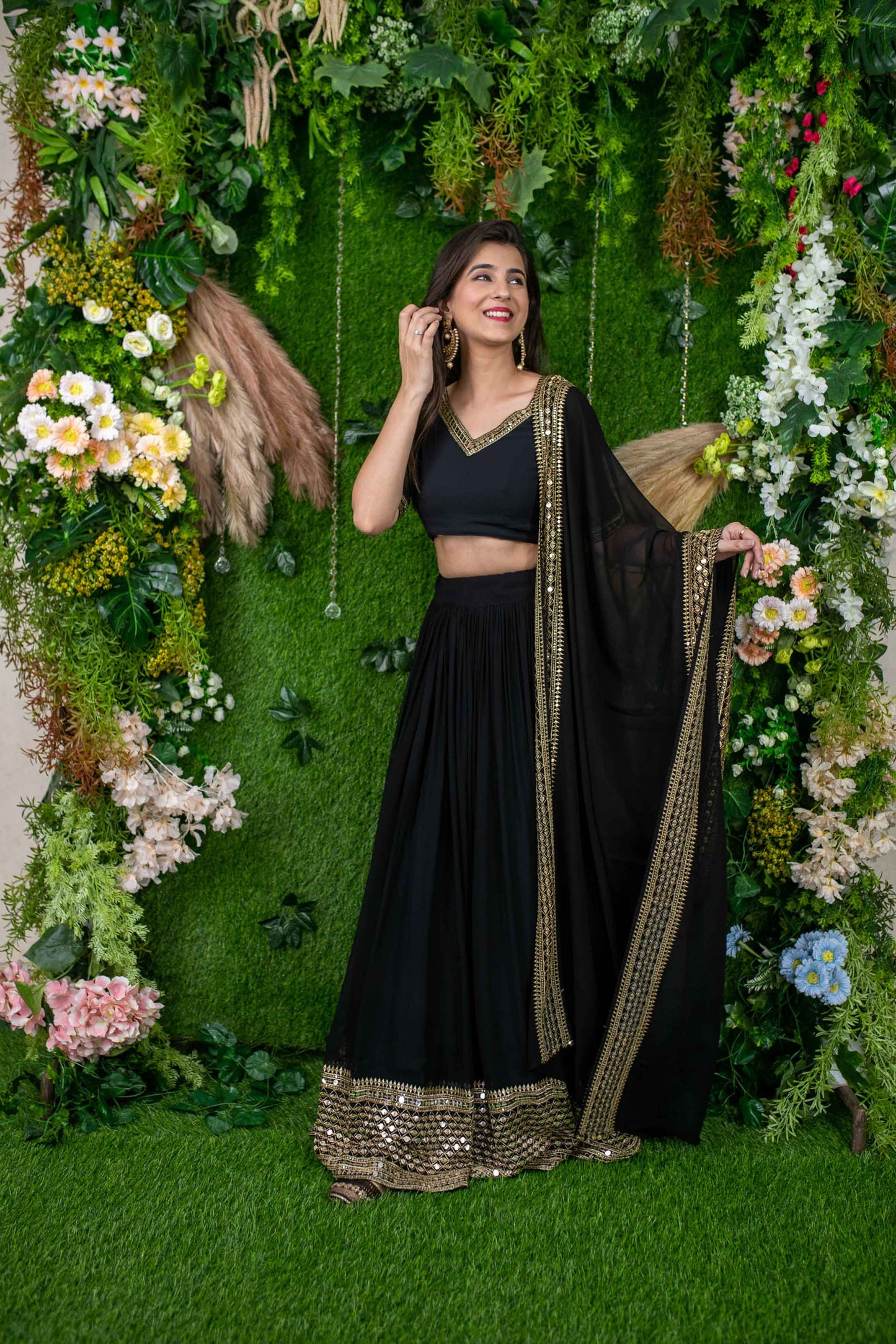 Women's Black And Golden Daman Lehenga - Label Shaurya Sanadhya