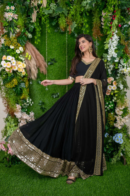 Women's Black And Golden Daman Lehenga - Label Shaurya Sanadhya