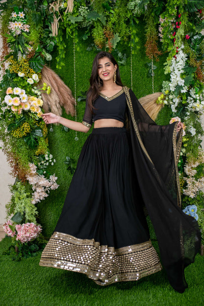 Women's Black And Golden Daman Lehenga - Label Shaurya Sanadhya