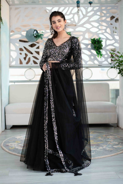 Women's Black And Silver Lehenga - Label Shaurya Sanadhya