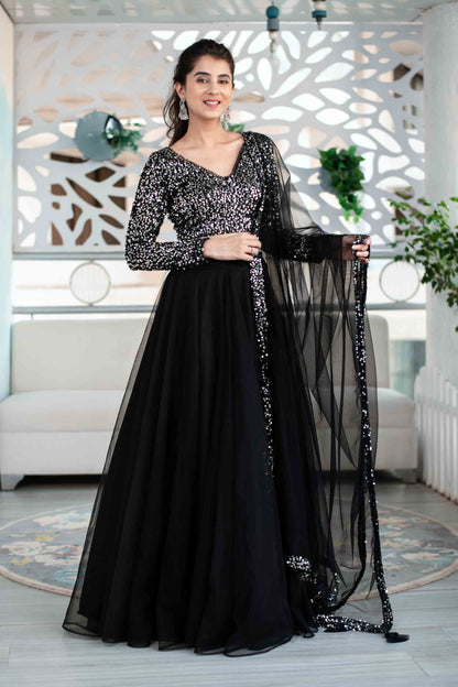 Women's Black And Silver Lehenga - Label Shaurya Sanadhya