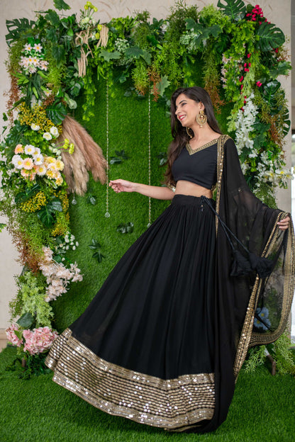 Women's Black And Golden Daman Lehenga - Label Shaurya Sanadhya