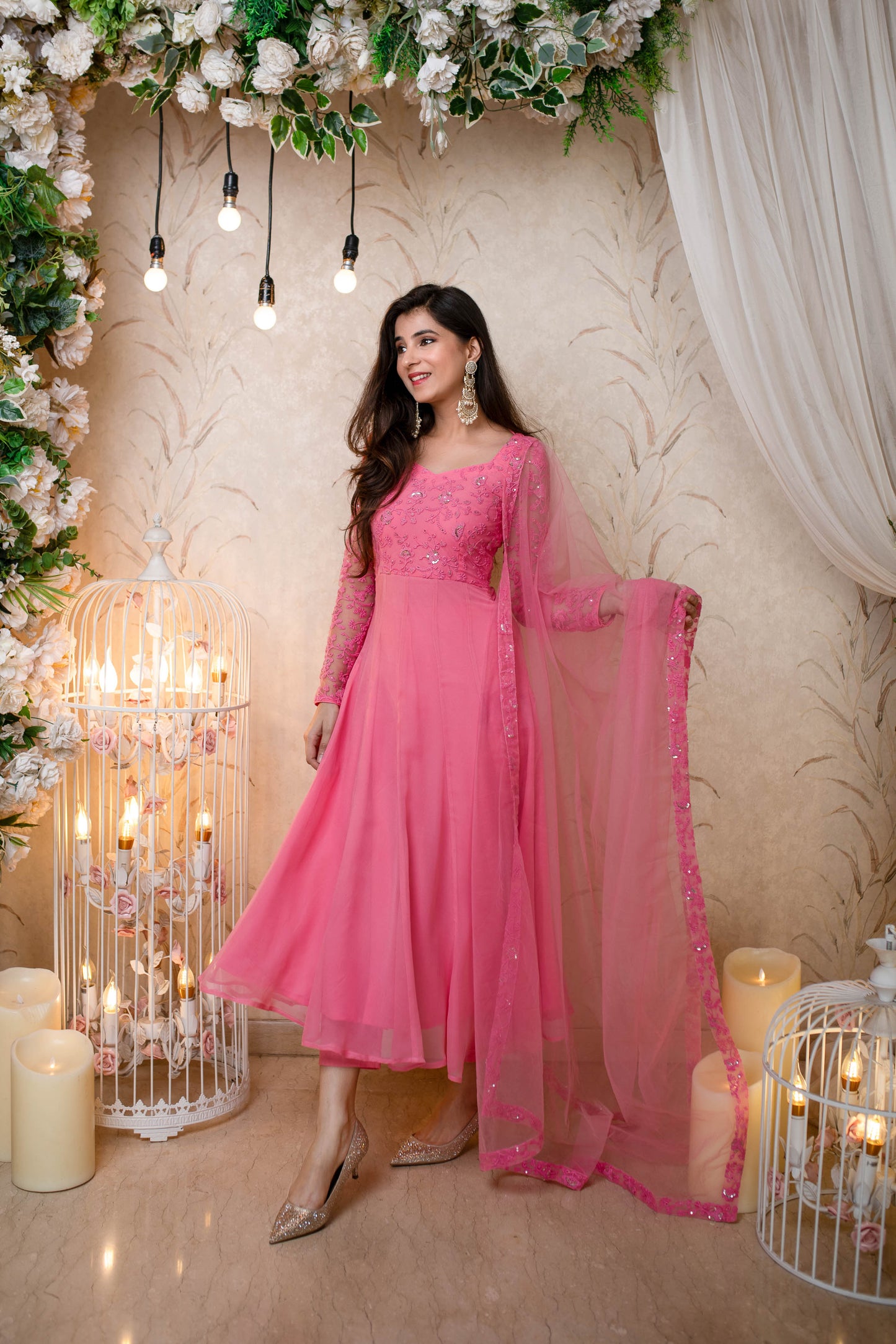 Women's Baby Pink Anarkali (3 Pc Set) - Label Shaurya Sanadhya