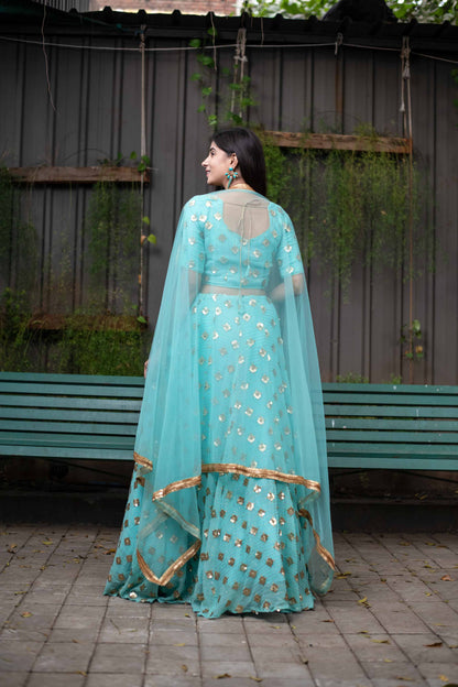 Women's Ice Blue Sequin And Zari Work Lehenga Set (3pcs set) - Label Shaurya Sanadhya