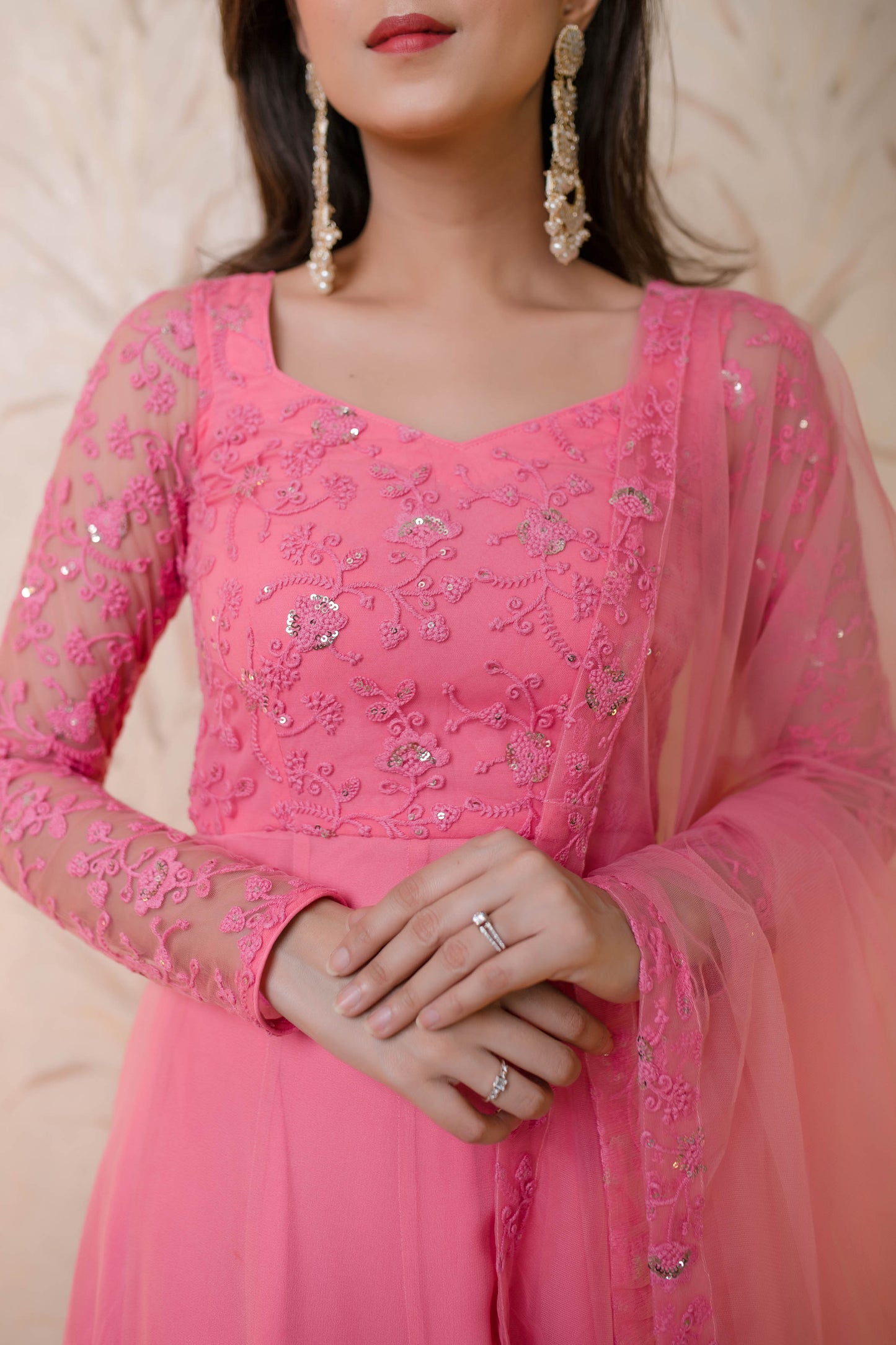 Women's Baby Pink Anarkali (3 Pc Set) - Label Shaurya Sanadhya