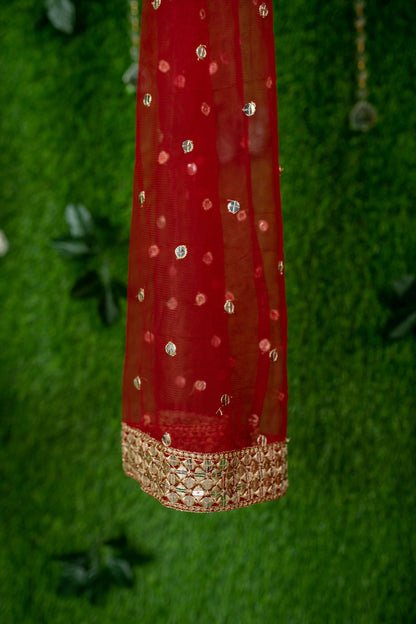 Women's Red And Gold Lehenga Cape Sleeves - Label Shaurya Sanadhya