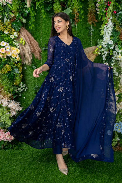 Women's Imperial Blue Anarkali Set - Label Shaurya Sanadhya