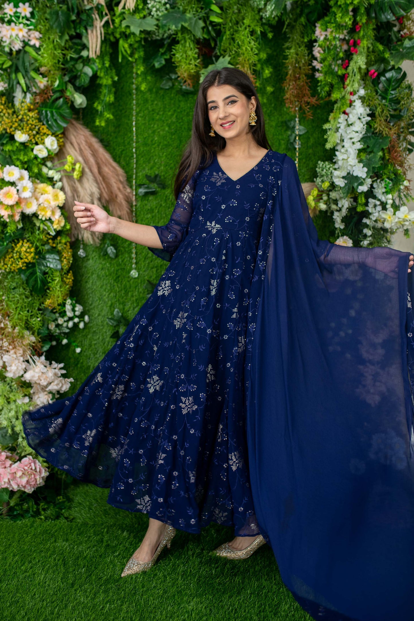 Women's Imperial Blue Anarkali Set - Label Shaurya Sanadhya