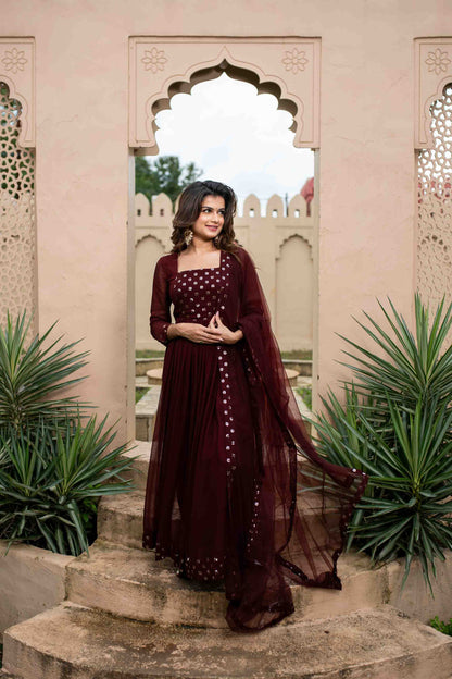 Women's Maroon nayra cut kurta set - Label Shaurya Sanadhya