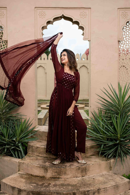 Women's Maroon nayra cut kurta set - Label Shaurya Sanadhya