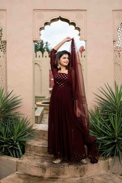 Women's Maroon nayra cut kurta set - Label Shaurya Sanadhya