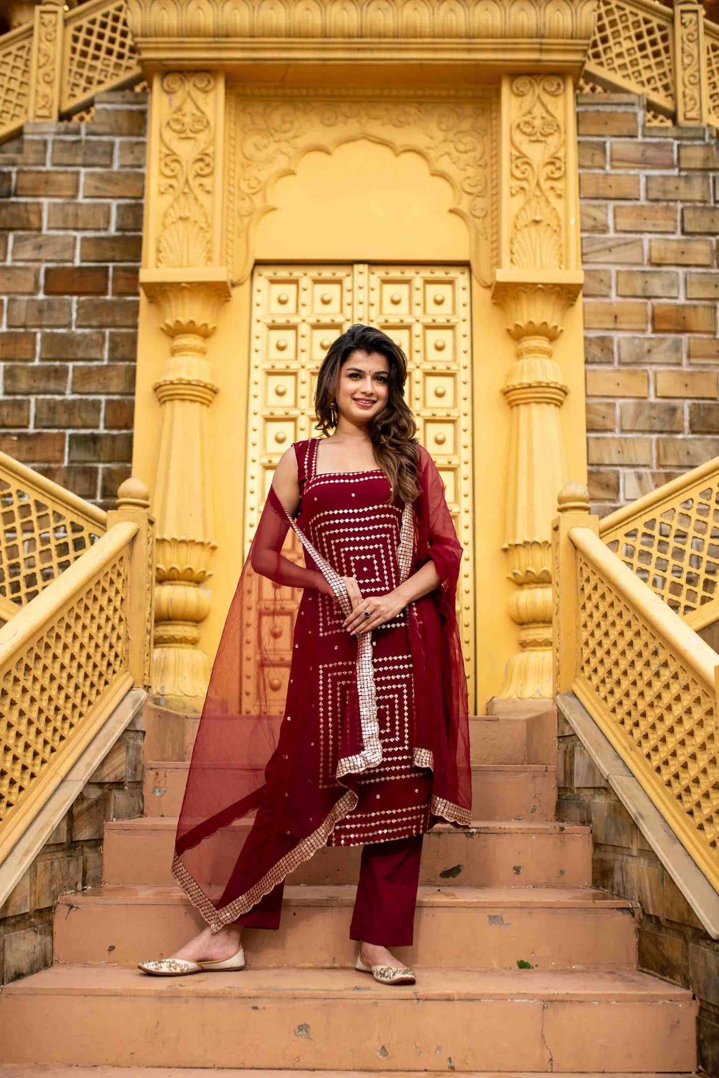 Women's Maroon Georgette Kurta Set - Label Shaurya Sanadhya