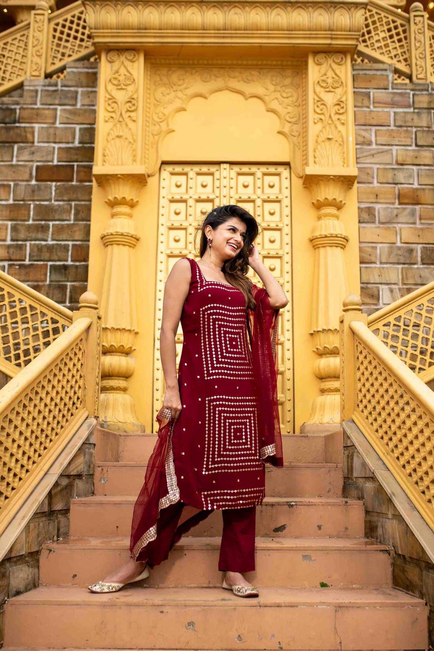 Women's Maroon Georgette Kurta Set - Label Shaurya Sanadhya