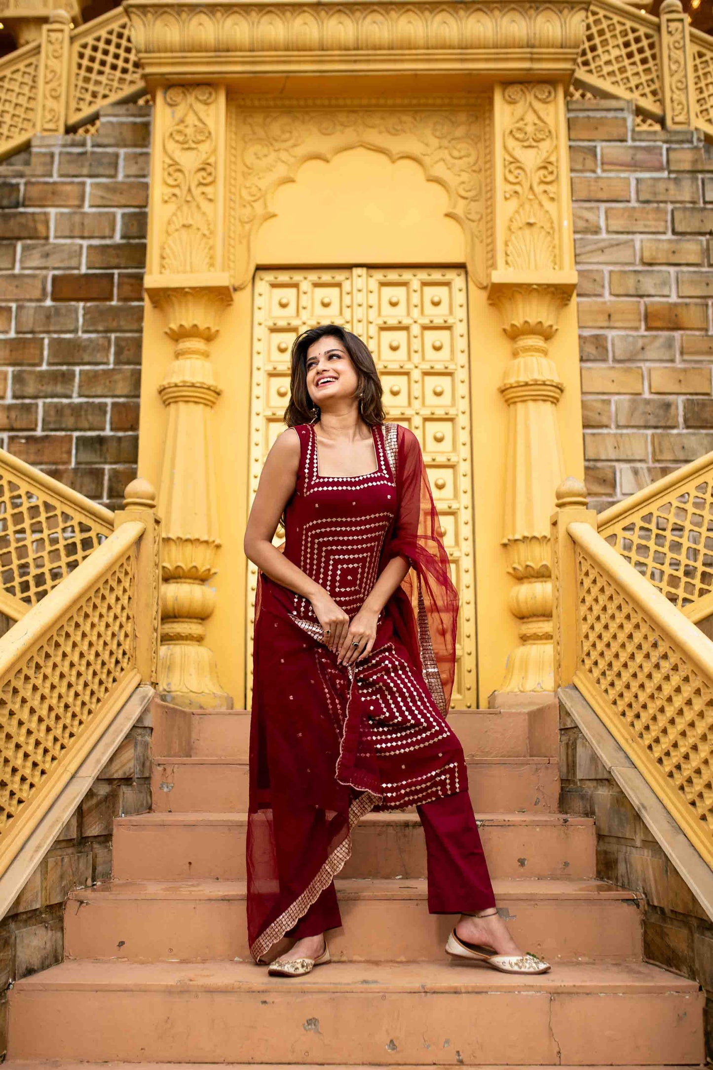 Women's Maroon Georgette Kurta Set - Label Shaurya Sanadhya