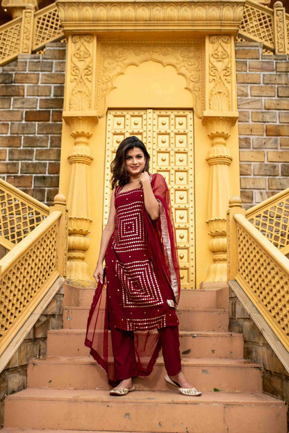 Women's Maroon Georgette Kurta Set - Label Shaurya Sanadhya