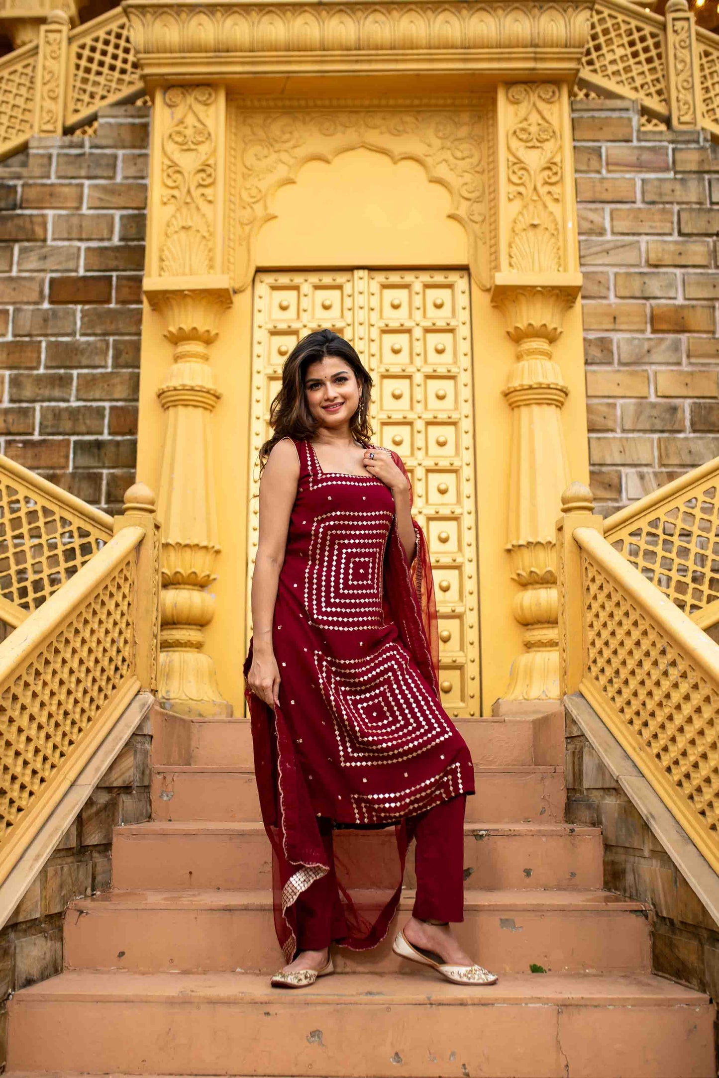 Women's Maroon Georgette Kurta Set - Label Shaurya Sanadhya