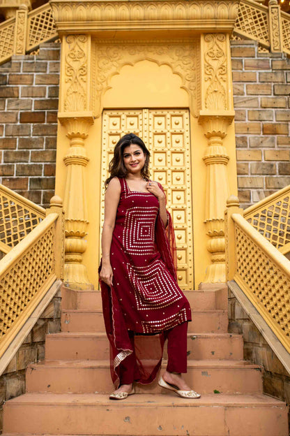 Women's Maroon Georgette Kurta Set - Label Shaurya Sanadhya