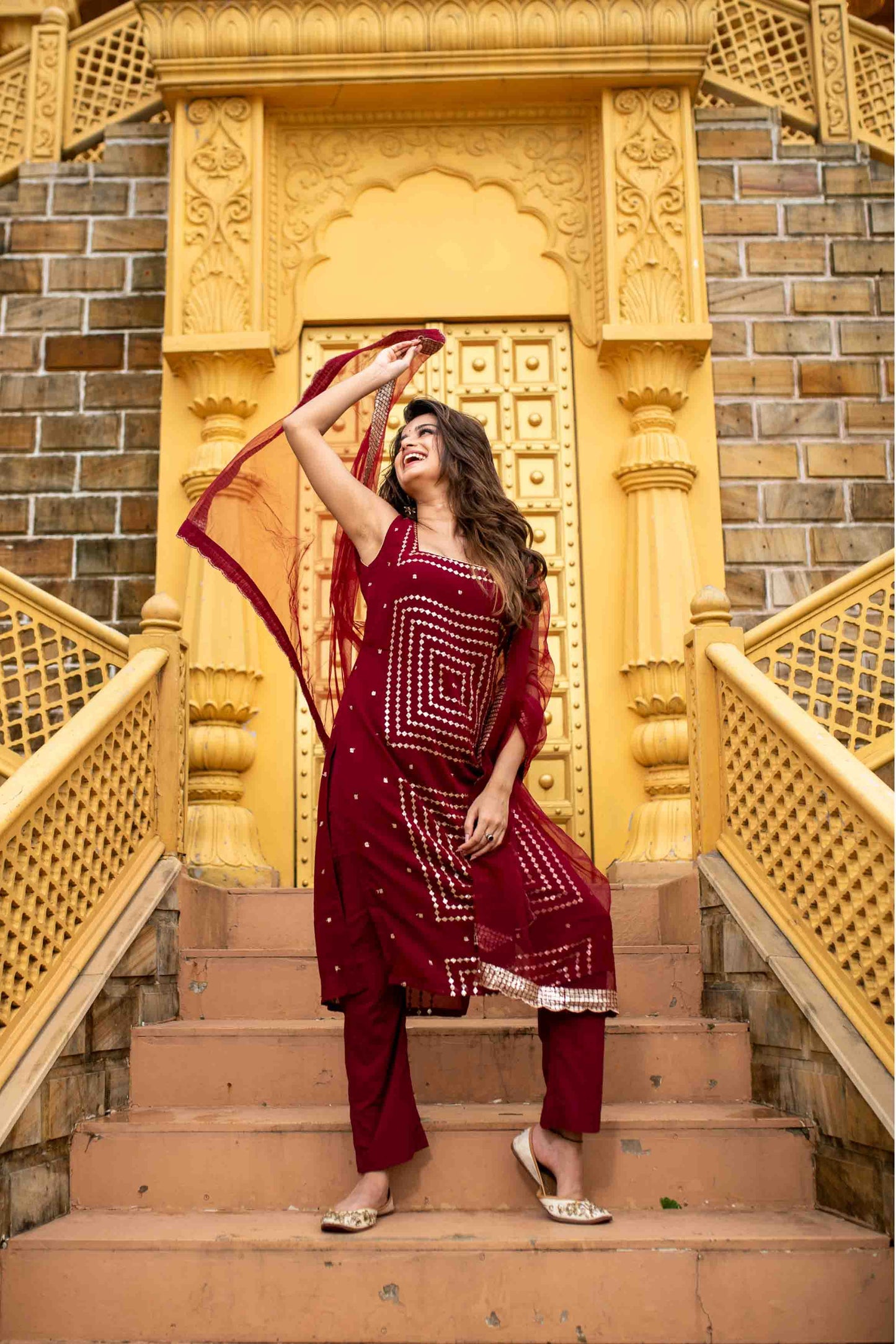 Women's Maroon Georgette Kurta Set - Label Shaurya Sanadhya