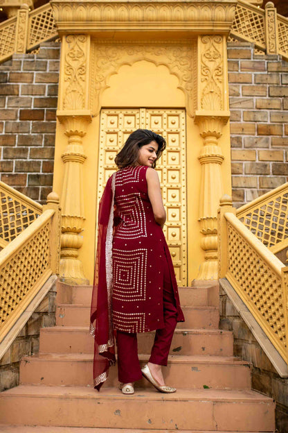 Women's Maroon Georgette Kurta Set - Label Shaurya Sanadhya