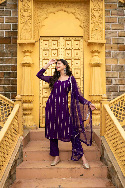 Women's Purple Georgette Kurta Set - Label Shaurya Sanadhya