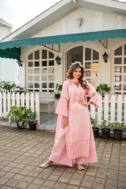 Women's Pink Cotton Kurta Set - Label Shaurya Sanadhya