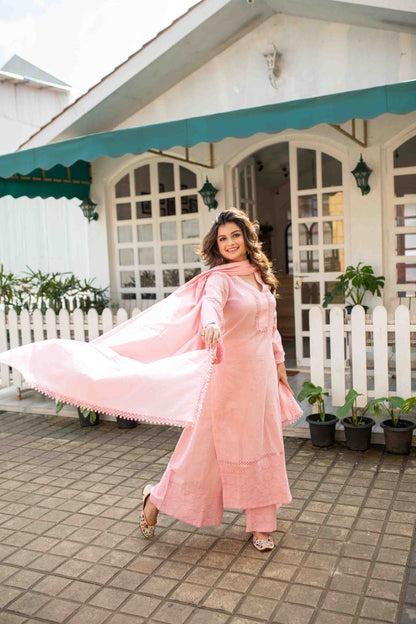 Women's Pink Cotton Kurta Set - Label Shaurya Sanadhya