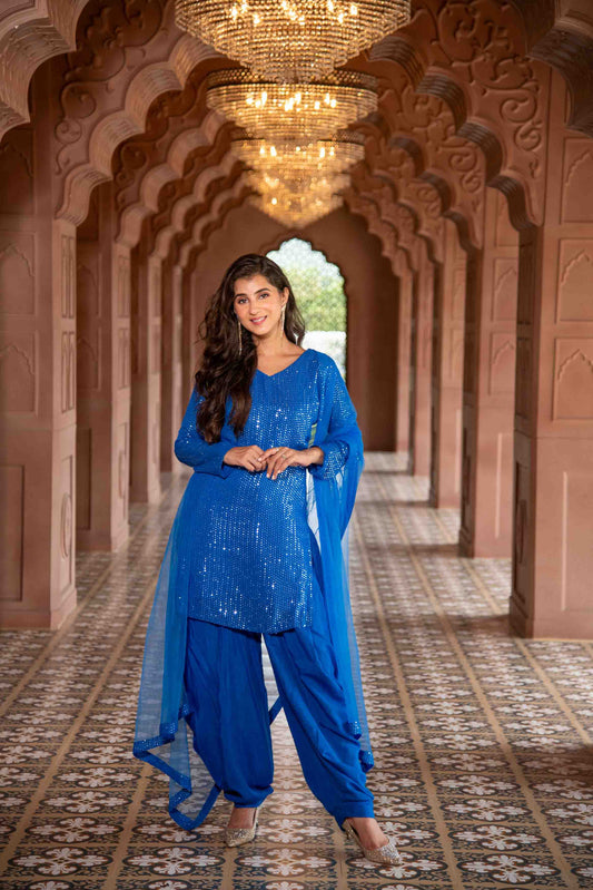 Women's Electric Blue Patialla Set - Label Shaurya Sanadhya