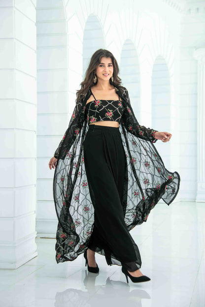 Women's Black Slit Dhoti With Jacket - Label Shaurya Sanadhya