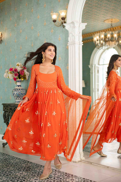 Women's Orange  Choli Style Anarkali Set - Label Shaurya Sanadhya