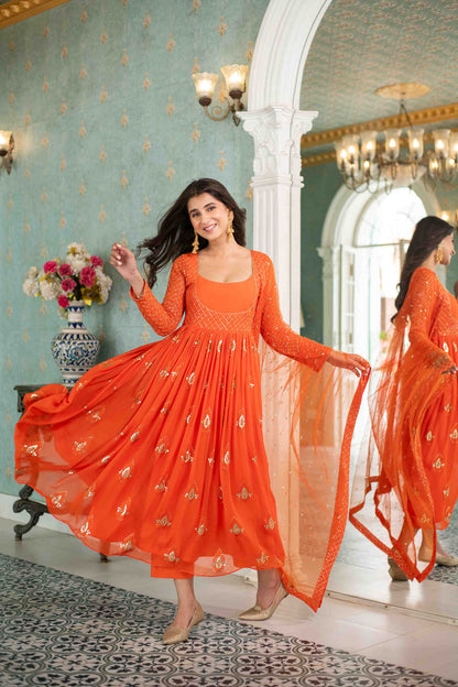 Women's Orange  Choli Style Anarkali Set - Label Shaurya Sanadhya