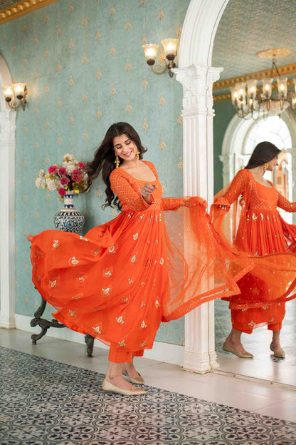 Women's Orange  Choli Style Anarkali Set - Label Shaurya Sanadhya